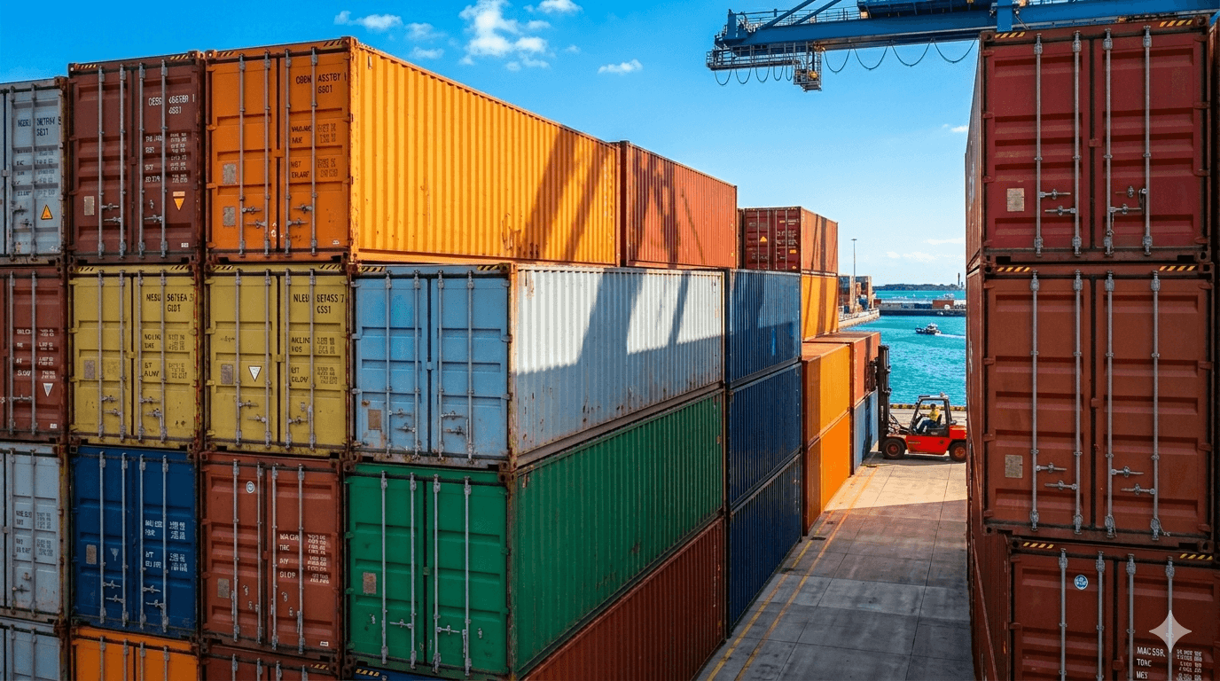 Shipping containers at an international port